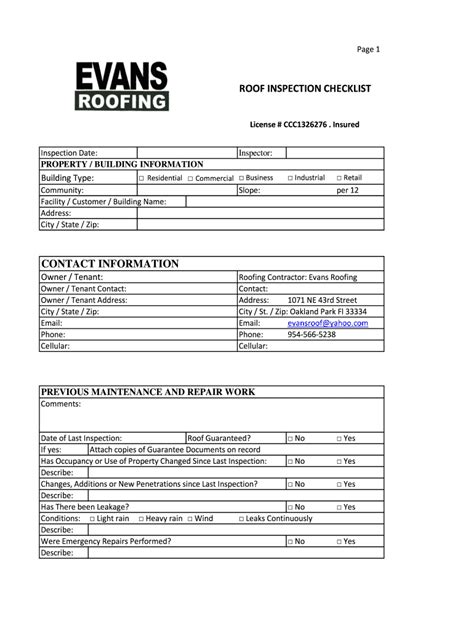 free printable roof inspection report template